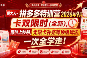 黄大人-拼多多特训营2026年9月，卡双限时(全新)，原价上秒杀，无限卡补贴等顶级玩法，一次全学走!（更新0913）