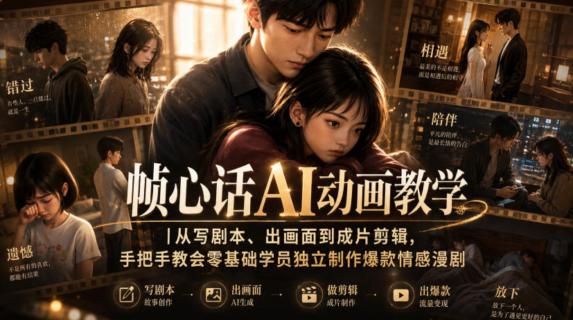 帧心话AI动画教学｜从写剧本、出画面到成片剪辑，手把手教会零基础学员独立制作爆款情感漫剧（更新0913）