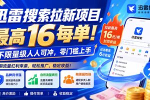 （20459期）迅雷搜索拉新项目-更新0914，最高16元/每单！不限量级人人可冲，零门槛上手