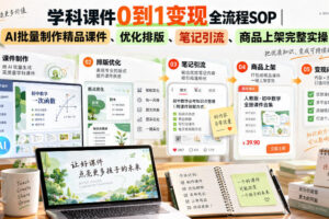 学科课件0到1变现全流程SOP｜AI批量制作精品课件、优化排版、笔记引流、商品上架完整实操​