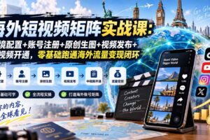 （20470期）海外短视频矩阵实战课：环境配置+账号注册+原创生图+视频发布+中视频开通，零基础跑通海外流量变现闭环