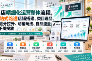 李哥电商-抖店精细化运营整体流程，一站式吃透店铺搭建、类目选品、体验分拉升、动销玩法、自然流量与千川投放