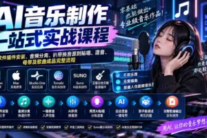 （20490期）AI音乐制作一站式实战课程：从软件插件安装、音频分离、扒带换音源到贴唱、混音、母带及歌曲成品完整流程