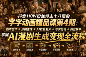 抖音110W粉丝博主十八漫的字字动画精品课第4期：剧本创作+分镜生成+剪辑+商业接单，掌握AI漫剧生成变现全流程（更新0916）