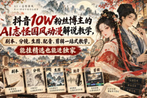 抖音10W粉丝博主的AI志怪国风动漫解说教学，剧本、分镜、生图、配音、剪辑一站式教学，能挂精选也能进独家​