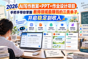 2026 AI写作教案+PPT+作业设计项目，手把手带你掌握教师领域最賺钱的三类单子，开启稳定副收入