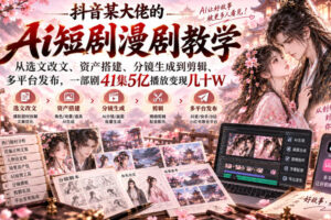 抖音某大佬的Ai短剧漫剧教学，从选文改文、资产搭建、分镜生成到剪辑、多平台发布，一部剧41集5亿播放变现几十W