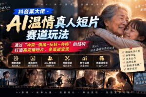 （20539期）抖音某大佬-AI温情真人短片赛道玩法：通过“冲突—情绪—反转—共鸣”的结构打造高完播短片，多渠道变现