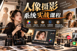【无水印】人像摄影系统实战课程，色彩审美、构图布光、镜头运用、PS精修调色，附带作品打造与自媒体账号运营