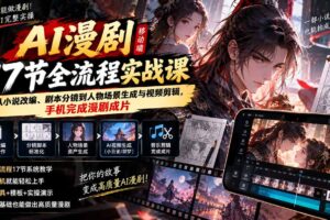 （20624期）AI漫剧移动端17节全流程实战课：从小说改编、剧本分镜到人物场景生成与视频剪辑，手机完成漫剧成片