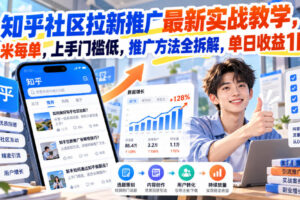 知乎社区拉新推广最新实战教学，6米每单，上手门槛低，推广方法全拆解，单日收益1K+！