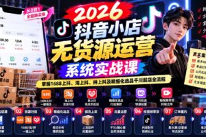 （20659期）2026抖音小店无货源运营系统实战课：掌握1688上抖、淘上抖、拼上抖及精细化选品千川起店全流程