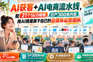 AI获客+AI电商流水线，配21个Skill模板，日产300条内容，用AI搭建属于自己的自媒体运营团队