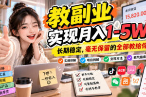 “教副业”实现月入1-5W！长期稳定，毫无保留的全部教给你！【揭秘】