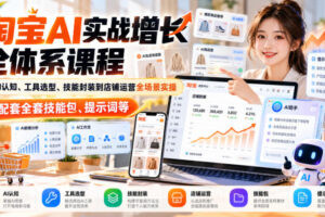淘宝AI实战增长全体系课程，从AI认知、工具选型、技能封装到店铺运营全场景实操，配套全套技能包、提示词等