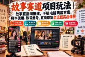 故事赛道项目玩法｜故事直播间搭建，手机电脑两套方案、脚本使用、账号起号、直播带货全流程实战课程