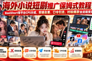 海外小说短剧推广保姆式教程｜ReelShort等平台CPS分成，剪辑去重、口令引流、对标爆款全流程变现课