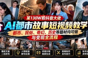 （20692期）某130W粉抖音大佬AI都市故事短视频教学：都市、民俗、奇幻、历史等题材均可做与变现全流程