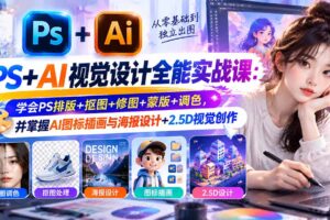 （20749期）【无水印】PS+AI视觉设计全能实战课：学会PS排版+抠图+修图+蒙版+调色，并掌握AI图标插画与海报设计+2.5D视觉创作
