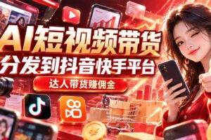 （20754期）【AI短视频带货】分发到抖音快手平台，达人带货赚佣金