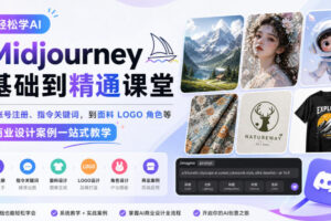 轻松学AI Midjourney基础到精通课堂，从账号注册、指令关键词，到面料LOGO角色等商业设计案例一站式教学
