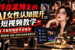 抖音某博主的Ai女性认知提升短视频教学，文案剪辑起号全教学，解锁商单+收徒+伙伴计划多种变现方式