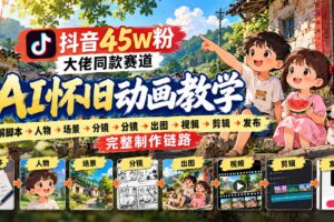（20781期）抖音45W粉大佬同款赛道AI怀旧动画教学：拆解脚本→人物→场景→分镜→出图→视频→剪辑→发布完整制作链路