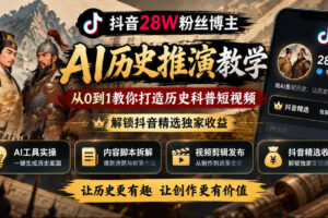 抖音28W粉丝博主的AI历史推演教学，从0到1教你打造历史科普短视频，解锁抖音精选独家收益