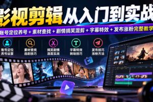 （20812期）影视剪辑从入门到实战：账号定位养号+素材查找+剧情搞笑混剪+字幕特效+发布涨粉完整教学