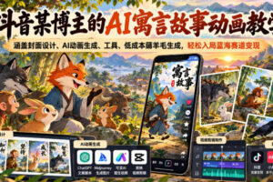 抖音某博主的AI寓言故事动画教学，涵盖封面设计、AI动画生成、工具、低成本薅羊毛生成，轻松入局蓝海赛道变现