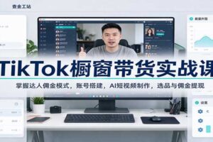 TikTok橱窗带货实战课：掌握达人佣金模式，账号搭建，AI短视频制作，选品与佣金提现
