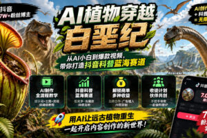 抖音7W粉丝博主的AI植物穿越白垩纪教学，抖音科普蓝海赛道，解锁商单收徒伙伴计划等多种收益