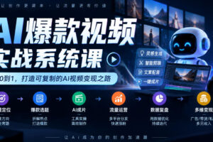 AI爆款视频实战系统课｜赛道定位、爆款选题、AI成片、流量运营、数据复盘、多维变现全链路教学
