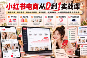 小红书电商从0到1实战课｜养号开店、单店多品、站内站外选品、笔记运营、无货源避坑、AI选品做内容全流程教学
