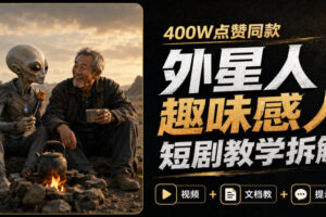 400W点赞同款外星人趣味感人短剧教学拆解，视频+文档教+提示词（更新1009）