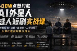 （20872期）400W点赞同款AI外星人感人短剧实战课-更新1009：拆解分镜+运镜+提示词+二创流程，从爆款案例到独立成片