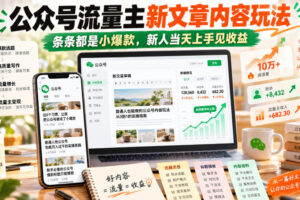 公众号流量主新文章内容玩法，条条都是小爆款，新人当天上手见收益