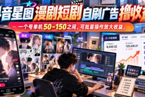 抖音星图漫剧短剧自刷广告撸收益,一个号单机50-150之间,可批量操作放大收益