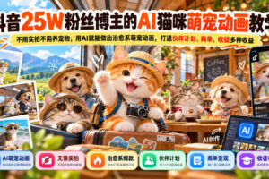 抖音25W粉丝博主的AI猫咪萌宠动画教学,不用实拍不用养宠物,用AI就能做出治愈系萌宠动画,打通伙伴计划、商单、收徒多种收益