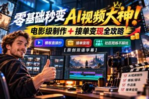 （20897期）零基础秒变AI视频大神！电影级制作 + 接单变现全攻略，模板直接抄，社区陪练不踩坑【原创双语字幕】