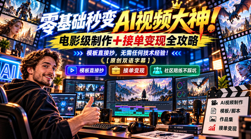 零基础秒变AI视频大神！电影级制作+接单变现全攻略，模板直接抄，无需任何技术经验！【原创双语字幕】