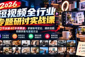 （20911期）2026短视频全行业专题研讨实战课-更新1010：53节拆解40多类赛道，掌握账号定位、爆款选题、拍摄获客与变现方法