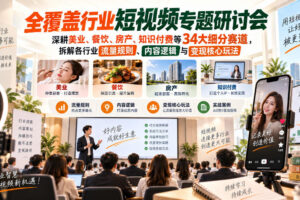 短视频专题研讨会，深耕美业、餐饮、房产、知识付费等34大细分赛道，拆解各行业流量规则、内容逻辑与变现核心玩法（更新1011）