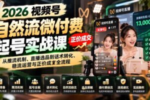 （20933期）2026视频号自然流微付费起号实战课：从推流机制、直播选品到话术转化、稳流运营与正价成交全流程
