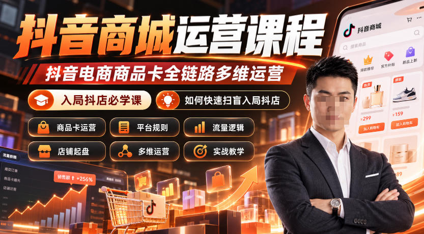 抖音商城运营课程，抖音电商商品卡全链路多维运营，入局抖店必学课， 如何快速扫盲入局抖店(更新26年10月)