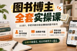 图书博主全套实操课,0‑1账号搭建,选爆款书籍,零粉也能橱窗带货变现
