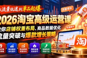 （20952期）从流量低迷到单品起爆：2026淘宝高级运营课教你店铺权重布局、商品数据优化、流量突破与爆款增长策略