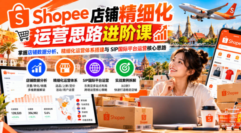 Shopee店铺精细化运营思路进阶课，掌握店铺数据分析、精细化运营体系搭建与SIP国际平台运营核心思路