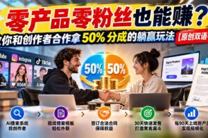 （20957期）零产品零粉丝也能赚？教你和创作者合作拿 50% 分成的躺赢玩法【原创双语字幕】