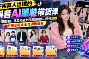 （20960期）不用真人出镜的抖音AI服装带货课：AI对镜自拍、童装男装女装视频制作、起号涨粉，附提示词大全与调教模板
